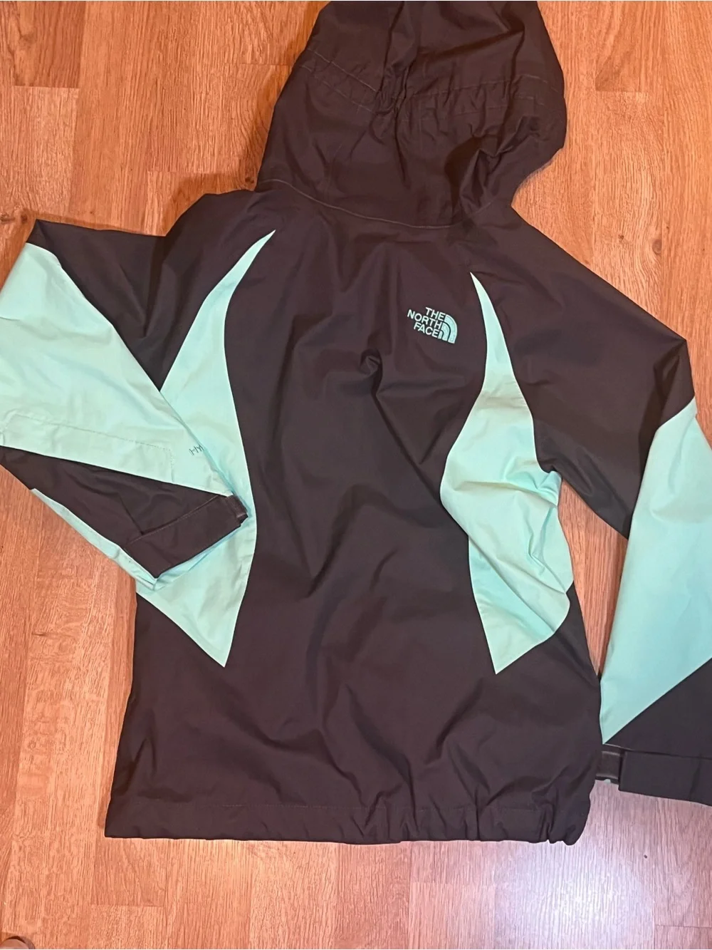 The North Face girls Black & Mint Hooded Rain Jacket
